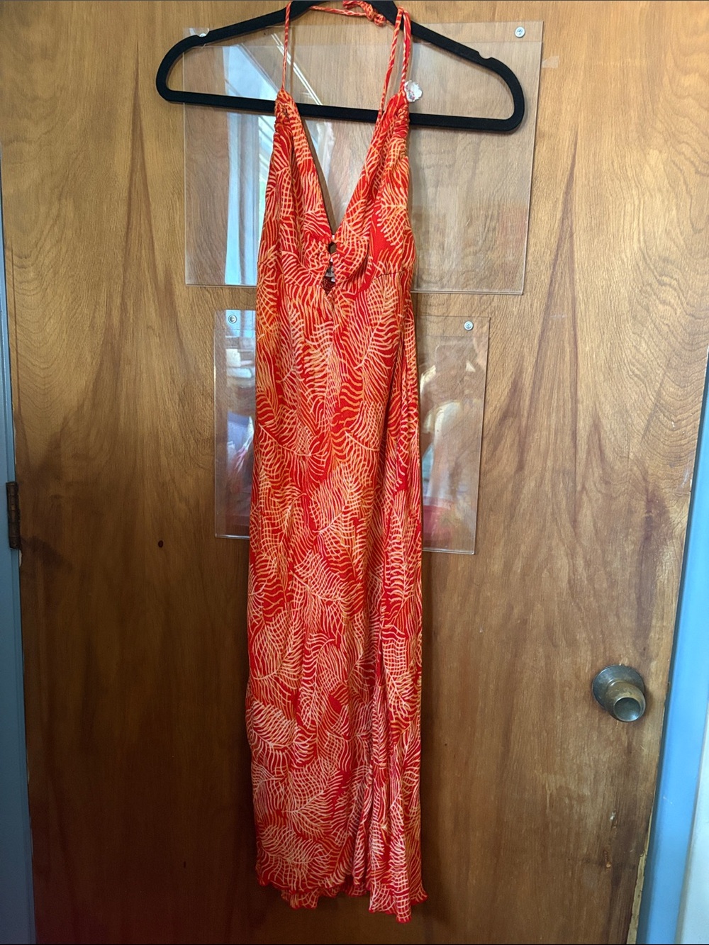 White Rice Red Tropical Patterned Halter Sundress